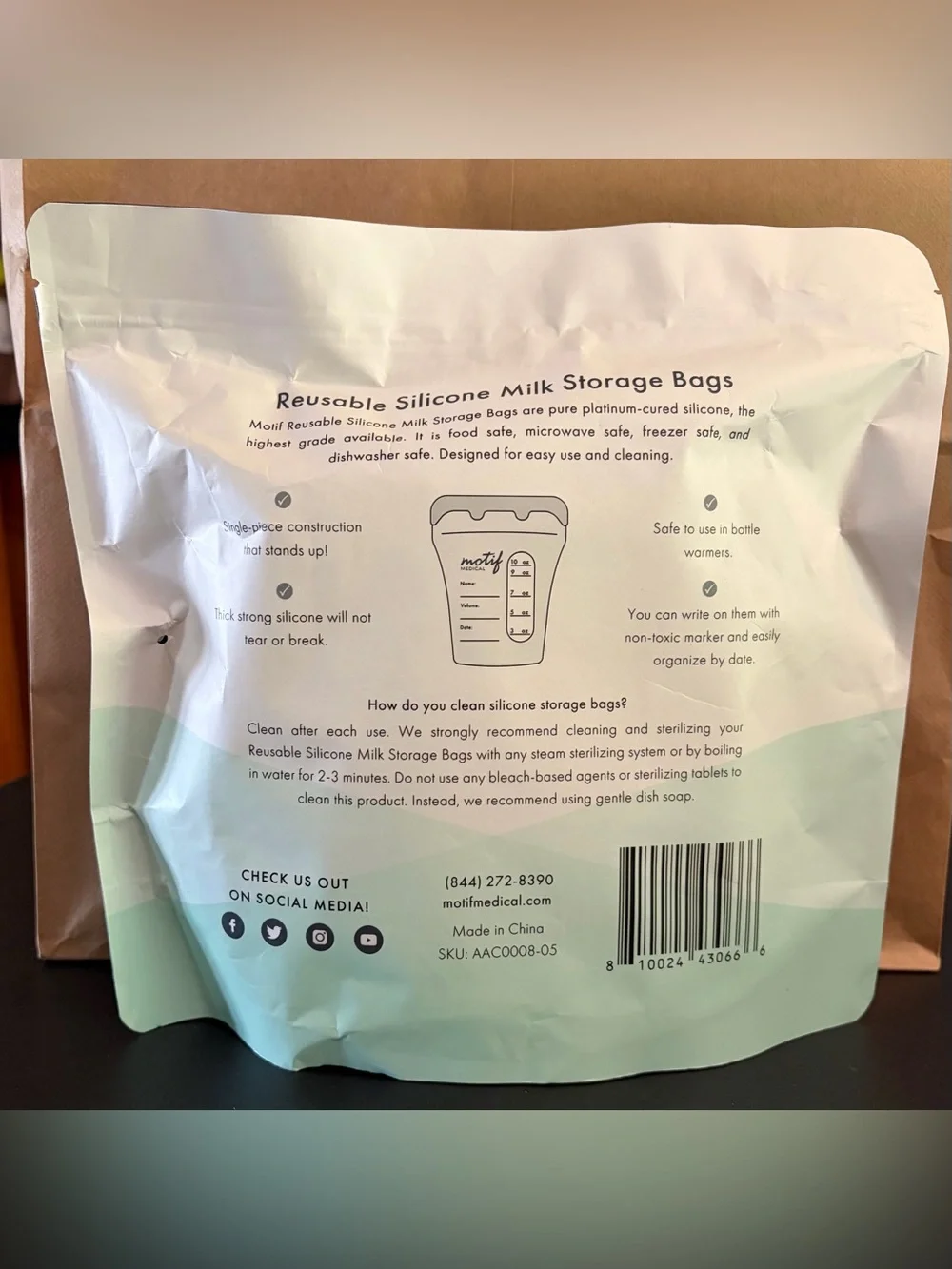 Motif Medical Reusable Silicone Breast Milk Storage Bags 3 Pack 10 oz NEW SEALED